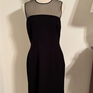 Tahari Elegant Black Midi Dress with Sheer  Detail